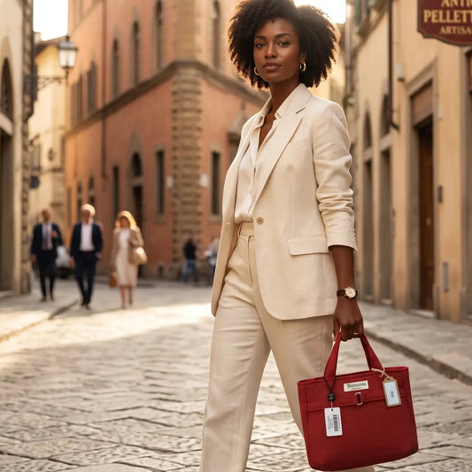 IRIS - Borsa tote bag fatta a mano con tessuto jacquard colore rosso - Prodotto artigianale