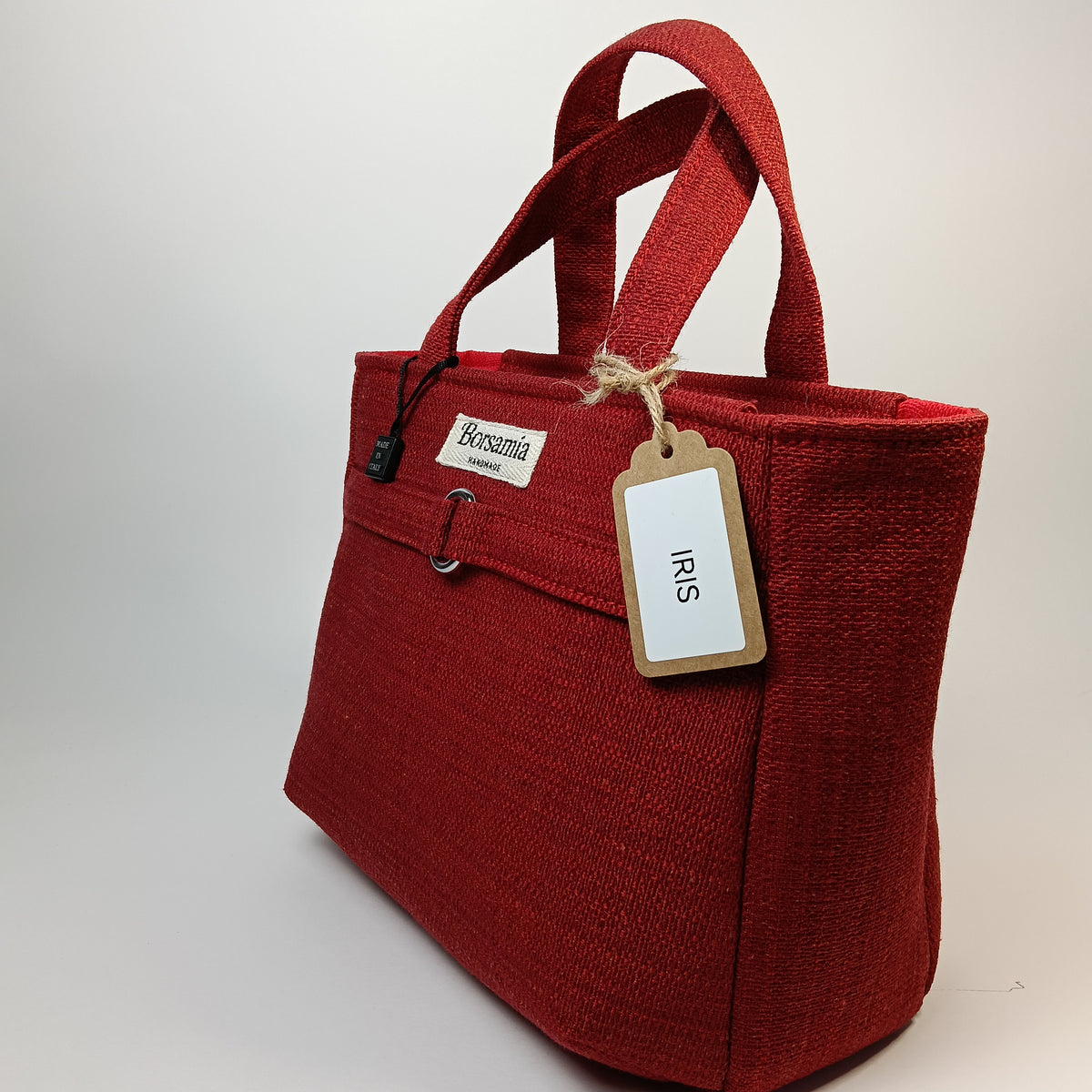 IRIS - Borsa tote bag fatta a mano con tessuto jacquard colore rosso - Prodotto artigianale