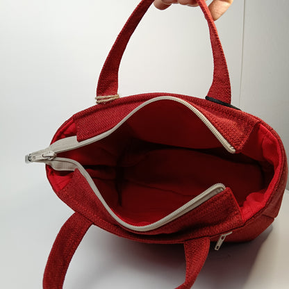 IRIS - Borsa tote bag fatta a mano con tessuto jacquard colore rosso - Prodotto artigianale