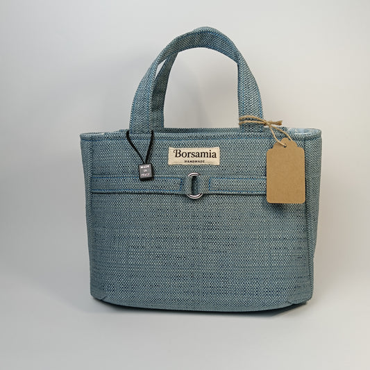 IRIS - Borsa tote bag fatta a mano in stoffa colore azzurro - Prodotto artigianale