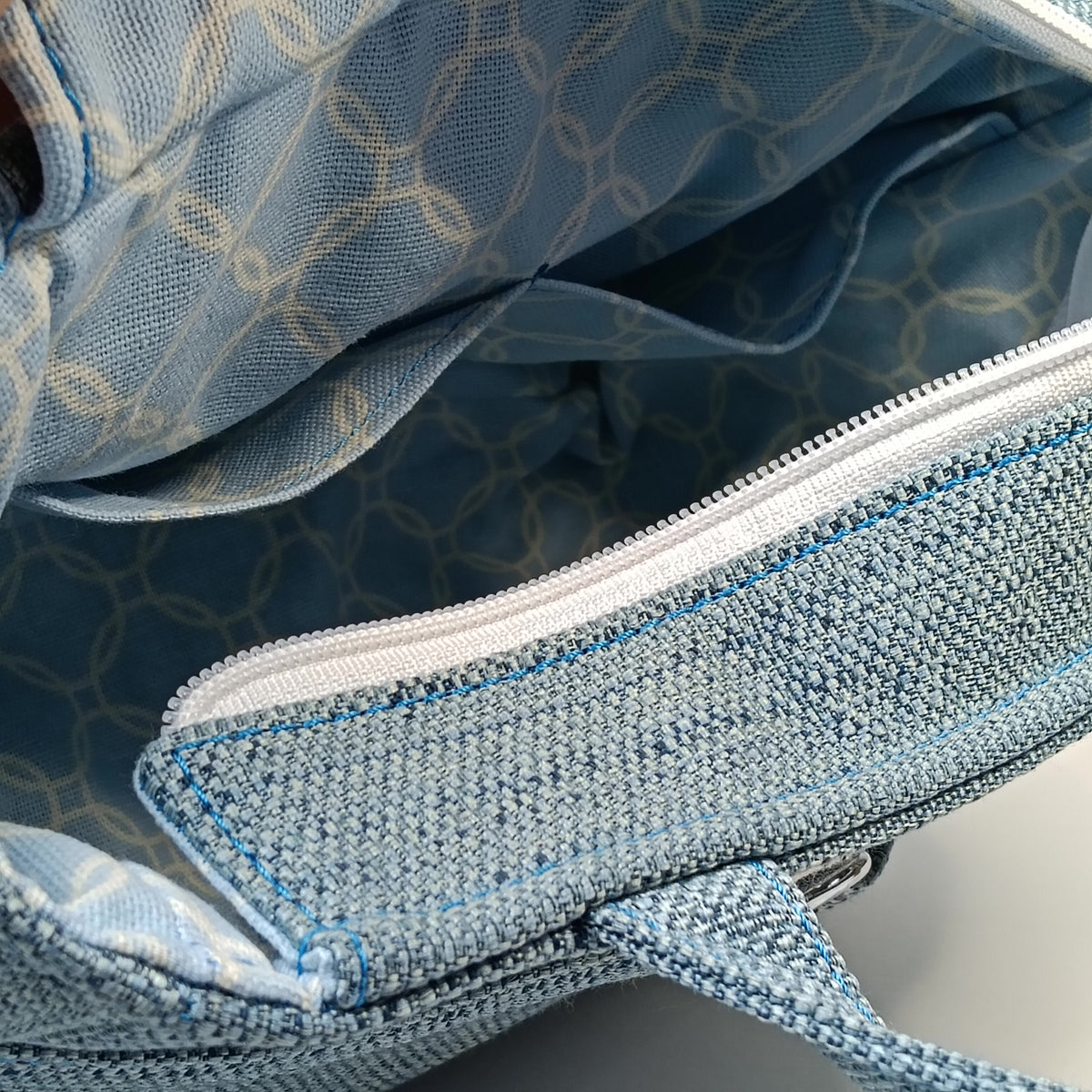 IRIS - Borsa tote bag fatta a mano in stoffa colore azzurro - Prodotto artigianale