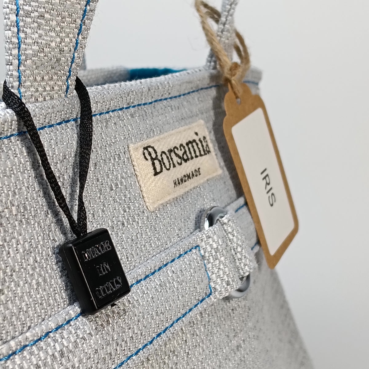 IRIS - Borsa tote bag fatta a mano in tessuto jacquard colore ghiaccio - Prodotto artigianale