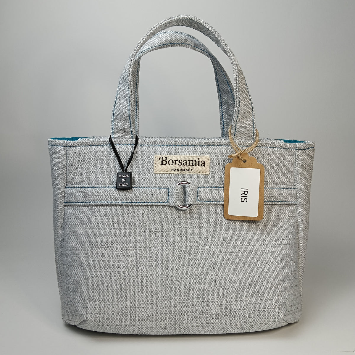 IRIS - Borsa tote bag fatta a mano in tessuto jacquard colore ghiaccio - Prodotto artigianale