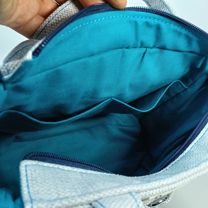 IRIS - Borsa tote bag fatta a mano in tessuto jacquard colore ghiaccio - Prodotto artigianale