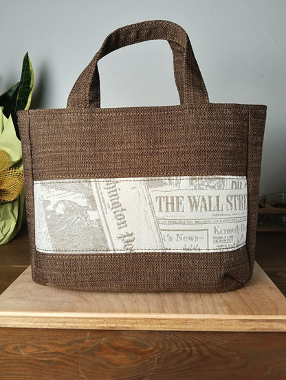 IRIS - Borsa tote bag fatta a mano in tessuto jacquard marrone- Prodotto artigianale