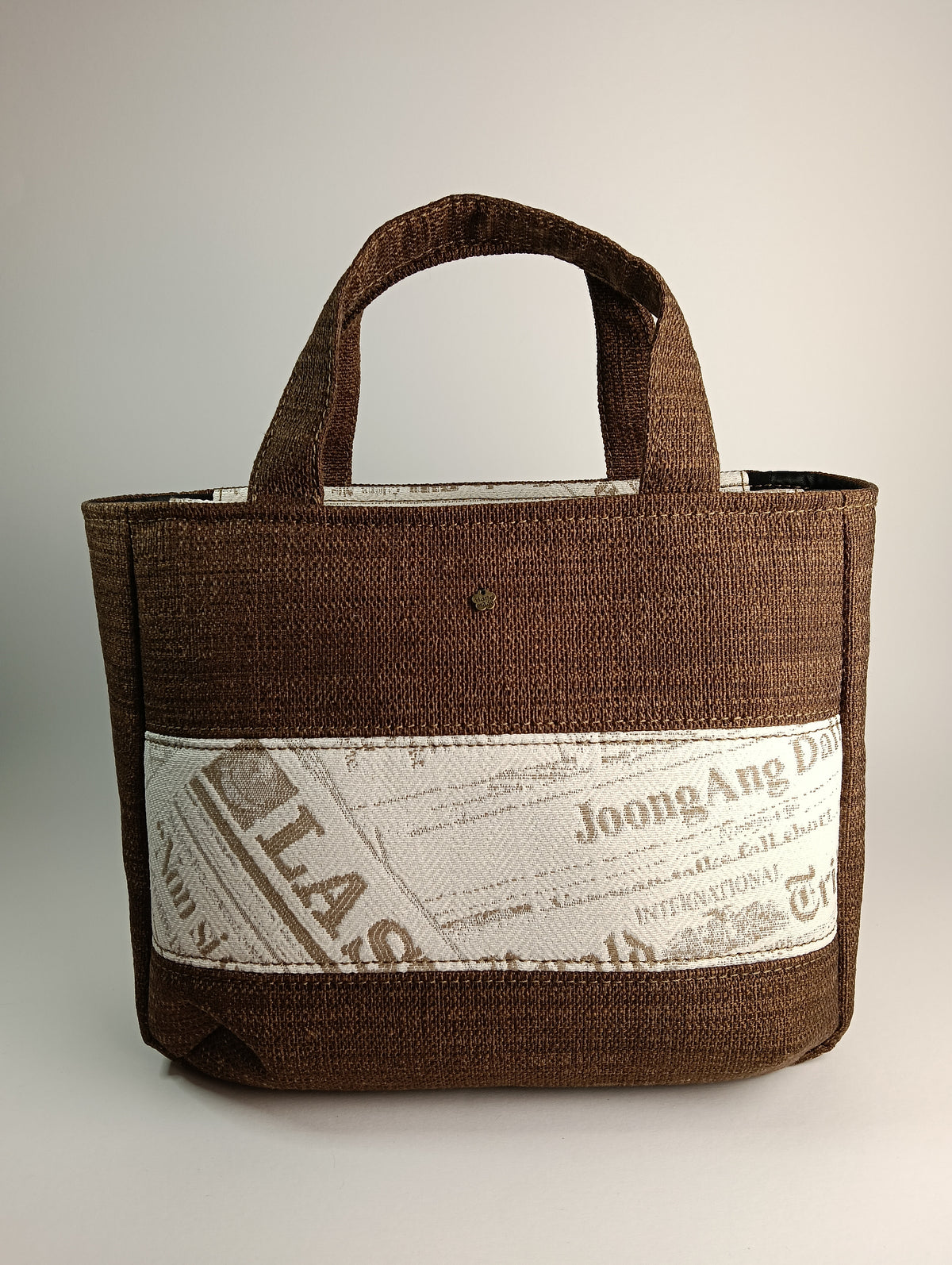 IRIS - Borsa tote bag fatta a mano in tessuto jacquard marrone- Prodotto artigianale