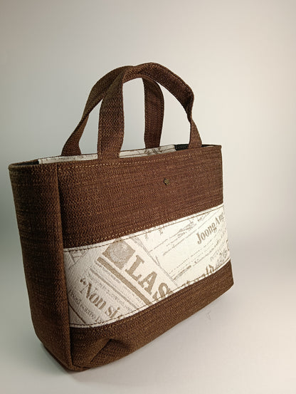 IRIS - Borsa tote bag fatta a mano in tessuto jacquard marrone- Prodotto artigianale