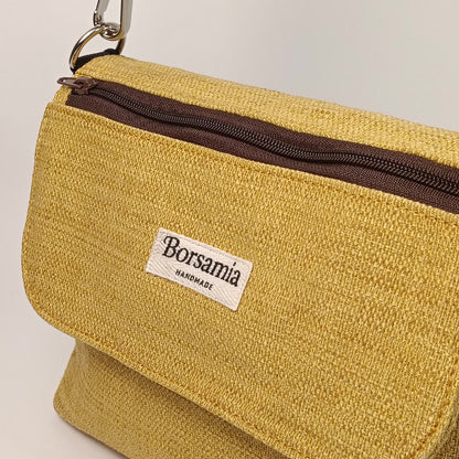 SYRIA - Borsa Giallo Senape in Jacquard - Borsa a Tracolla Artigianale con Pattina