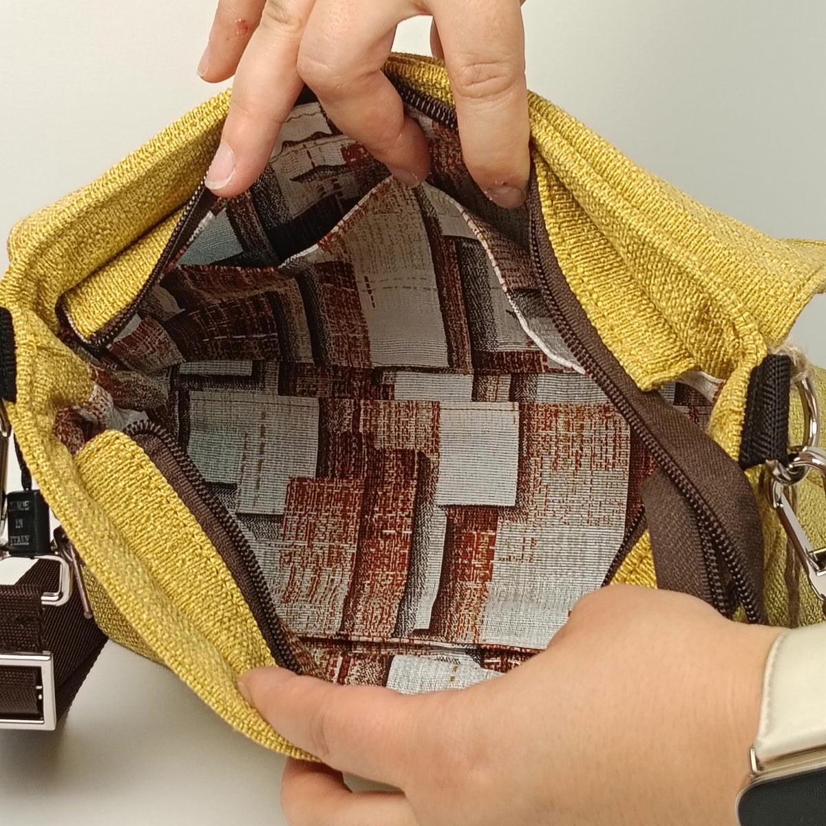 SYRIA - Borsa Giallo Senape in Jacquard - Borsa a Tracolla Artigianale con Pattina
