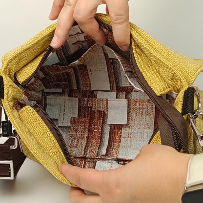 SYRIA - Borsa Giallo Senape in Jacquard - Borsa a Tracolla Artigianale con Pattina