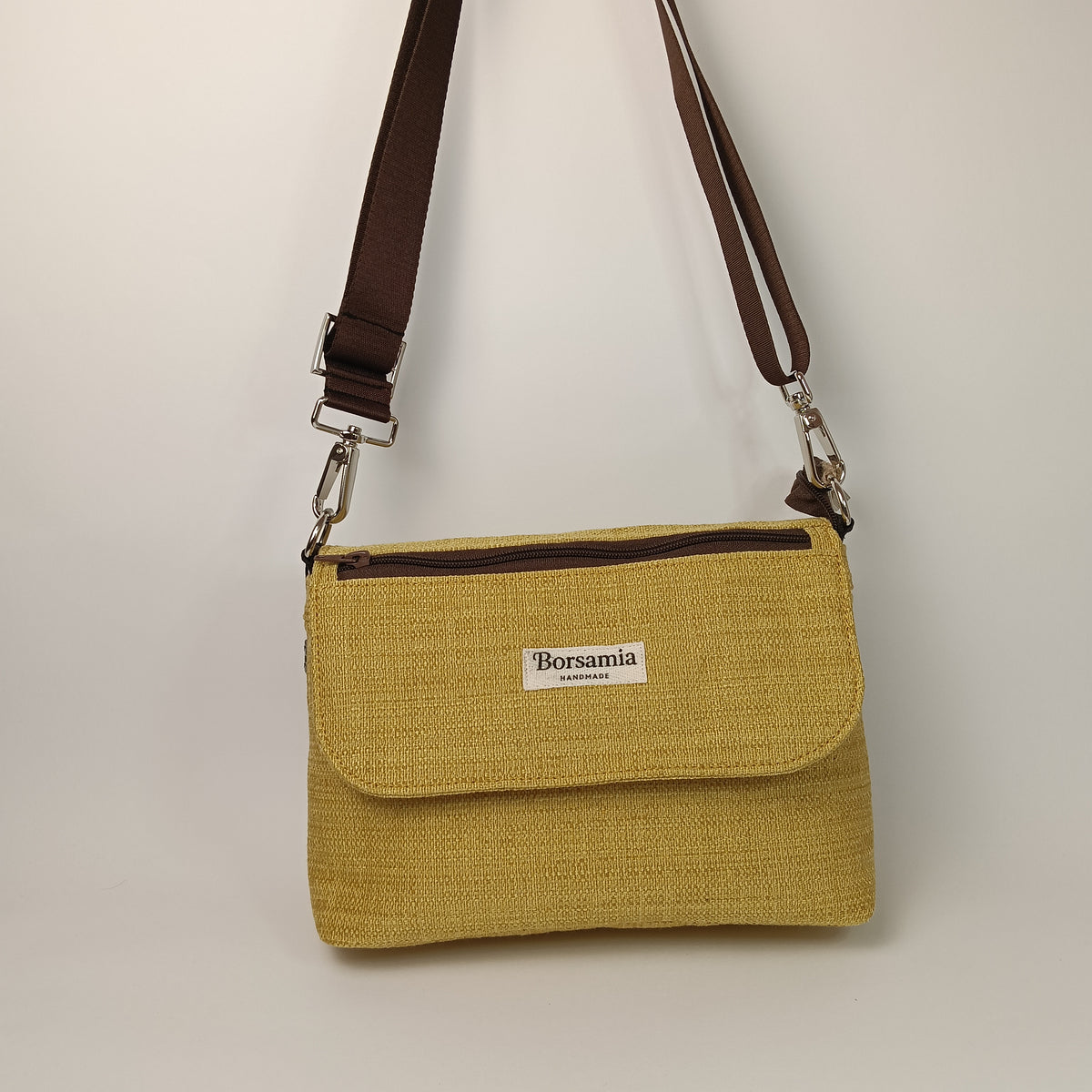 SYRIA - Borsa Giallo Senape in Jacquard - Borsa a Tracolla Artigianale con Pattina