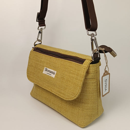 SYRIA - Borsa Giallo Senape in Jacquard - Borsa a Tracolla Artigianale con Pattina