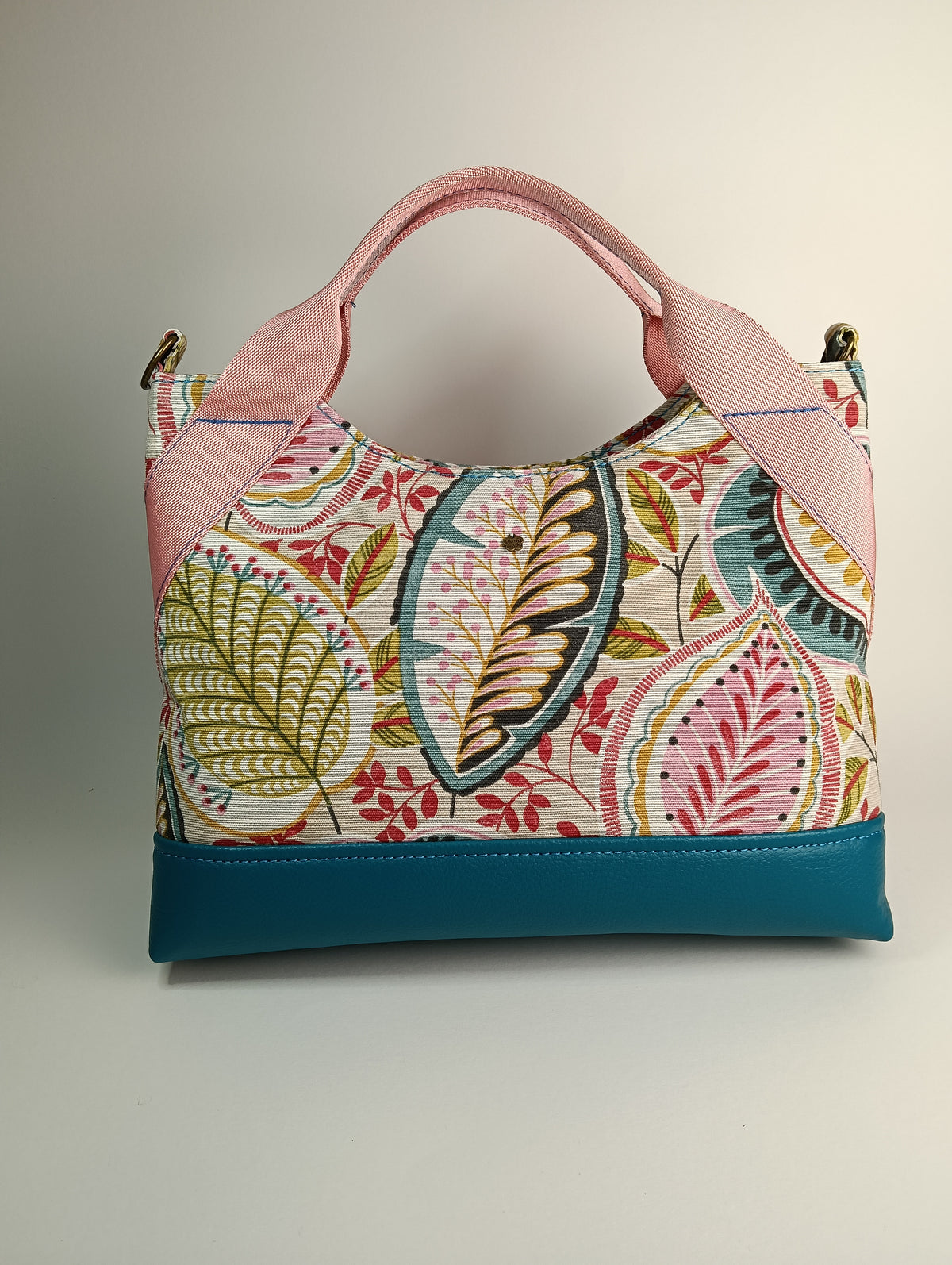 ELEONORA - Borsa a mano con tracolla fatta a mano tessuto stampato e pelle sintetica colore petrolio - Prodotto artigianale