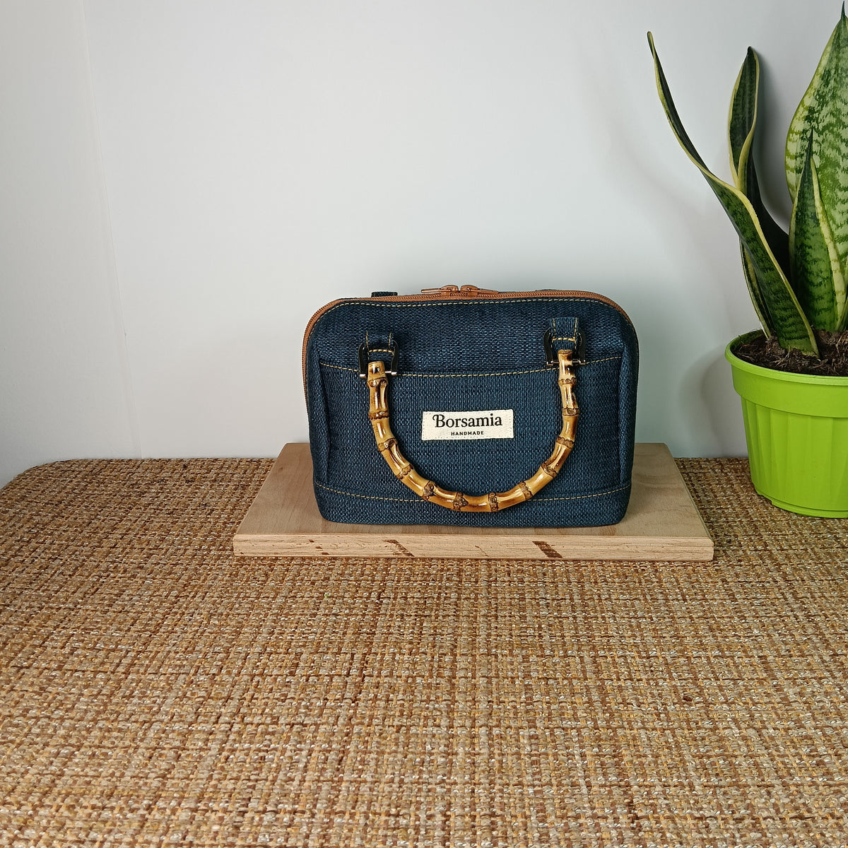 PAOLA - Borsa bauletto fatta a mano in tessuto jacquard colore petrolio - Prodotto artigianale