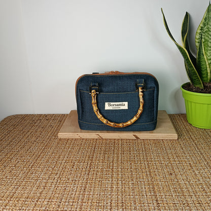 PAOLA - Borsa bauletto fatta a mano in tessuto jacquard colore petrolio - Prodotto artigianale