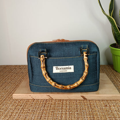 PAOLA - Borsa bauletto fatta a mano in tessuto jacquard colore petrolio - Prodotto artigianale
