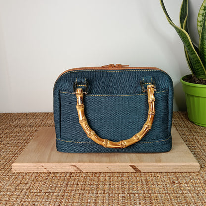 PAOLA - Borsa bauletto fatta a mano in tessuto jacquard colore petrolio - Prodotto artigianale