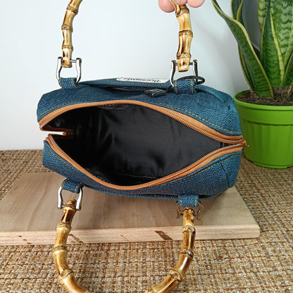PAOLA - Borsa bauletto fatta a mano in tessuto jacquard colore petrolio - Prodotto artigianale