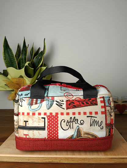 PAOLA - Borsa bauletto fatta a mano con tessuto stampato caffè - Prodotto artigianale