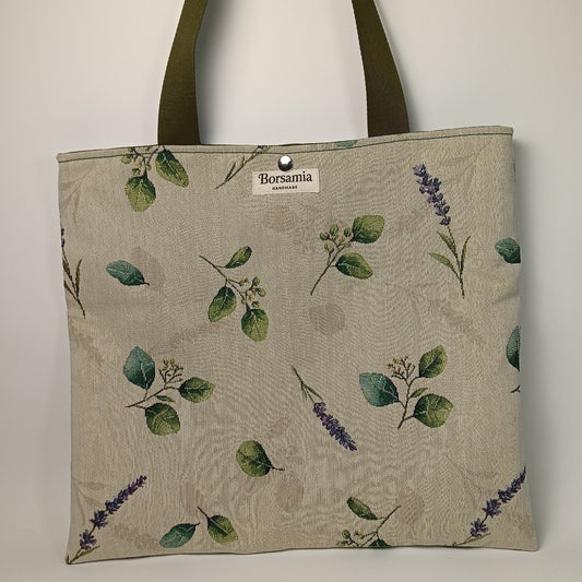 SUMMER - Borsa Shopper in Jacquard Gobelin Motivo Botanico e Lavanda - Prodotto artigianale