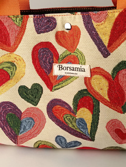 SUMMER  - Shopper stoffa cuori borsa cotone e jacquard grande a spalla
