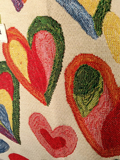 SUMMER  - Shopper stoffa cuori borsa cotone e jacquard grande a spalla