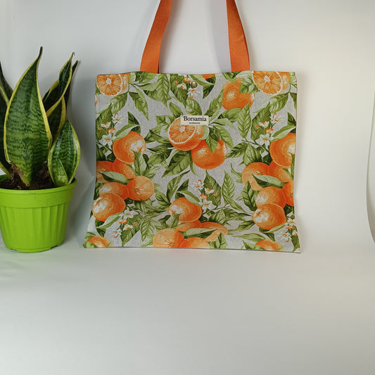 SUMMER  - Shopper stoffa arance borsa cotone e jacquard grande a spalla versione small