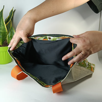 SUMMER  - Shopper stoffa arance borsa cotone e jacquard grande a spalla versione small