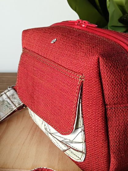 CELESTE - Borsa a tracolla da donna fatta a mano stoffa jacquard rossa- Prodotto artigianale
