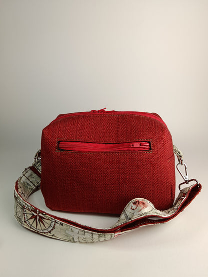 CELESTE - Borsa a tracolla da donna fatta a mano stoffa jacquard rossa- Prodotto artigianale