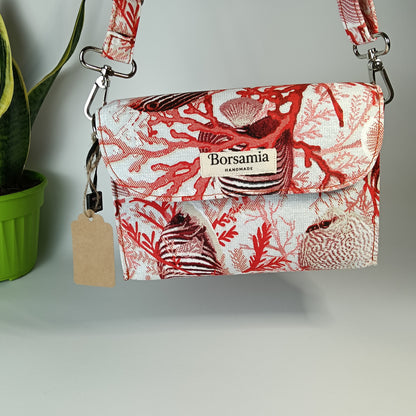 DIDI- Borsa fatta a mano modello tracolla con stampa corallo- Prodotto artigianale