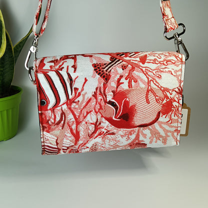DIDI- Borsa fatta a mano modello tracolla con stampa corallo- Prodotto artigianale
