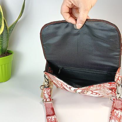 DIDI- Borsa fatta a mano modello tracolla con stampa corallo- Prodotto artigianale
