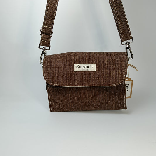 DIDI- Borsa fatta a mano modello tracolla tessuto jacquard marrone - Prodotto artigianale