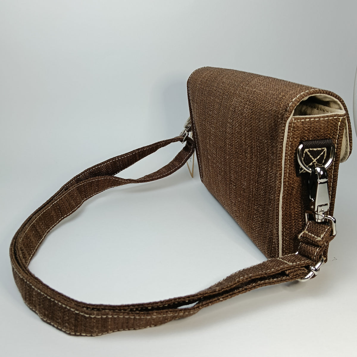DIDI- Borsa fatta a mano modello tracolla tessuto jacquard marrone - Prodotto artigianale