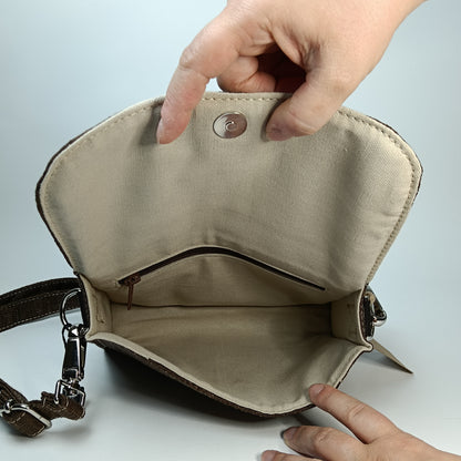DIDI- Borsa fatta a mano modello tracolla tessuto jacquard marrone - Prodotto artigianale