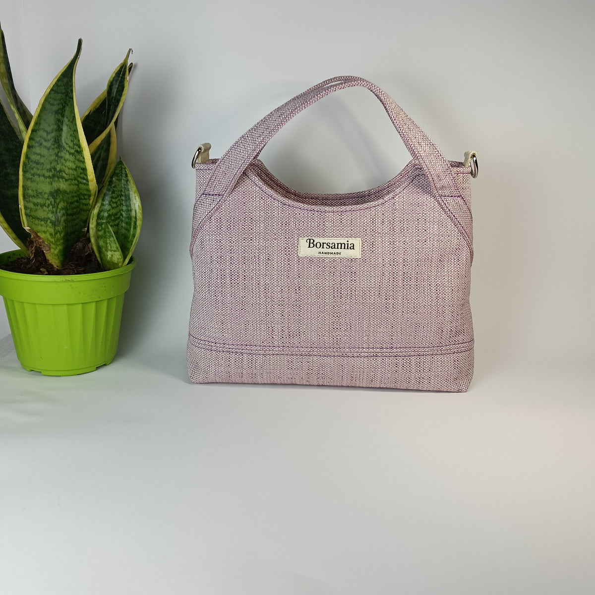 ELEONORA - Borsa a mano con tracolla fatta a mano tessuto jacquard rosa e fodera cotone - Prodotto artigianale