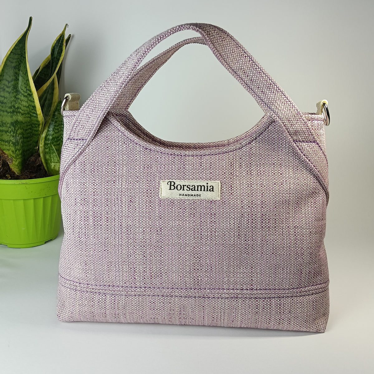ELEONORA - Borsa a mano con tracolla fatta a mano tessuto jacquard rosa e fodera cotone - Prodotto artigianale