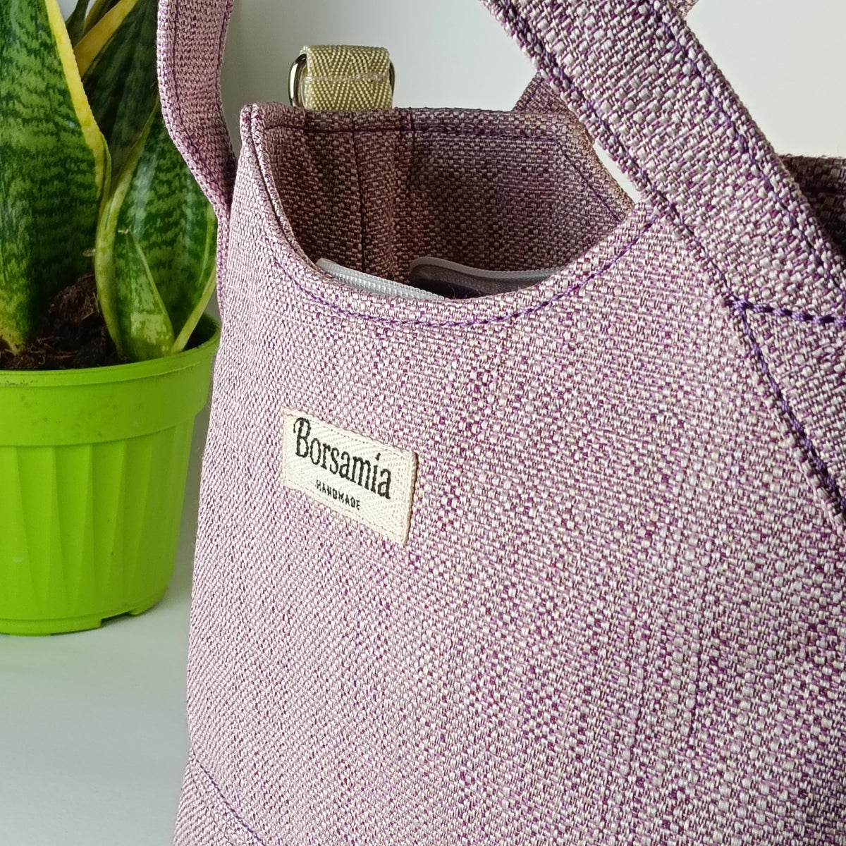 ELEONORA - Borsa a mano con tracolla fatta a mano tessuto jacquard rosa e fodera cotone - Prodotto artigianale