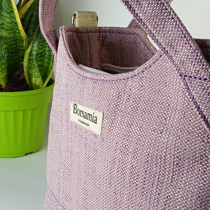 ELEONORA - Borsa a mano con tracolla fatta a mano tessuto jacquard rosa e fodera cotone - Prodotto artigianale