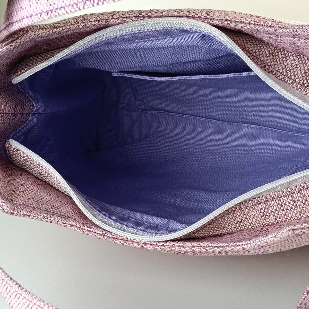 ELEONORA - Borsa a mano con tracolla fatta a mano tessuto jacquard rosa e fodera cotone - Prodotto artigianale