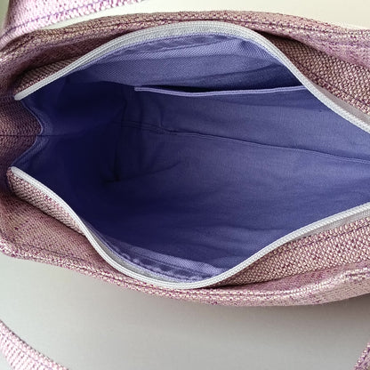 ELEONORA - Borsa a mano con tracolla fatta a mano tessuto jacquard rosa e fodera cotone - Prodotto artigianale