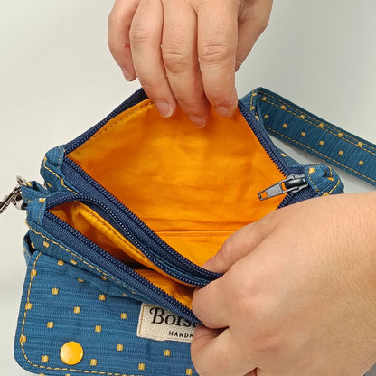 CAMILLA - Borsello Blu e Giallo - Tracolla e Pochette Artigianale