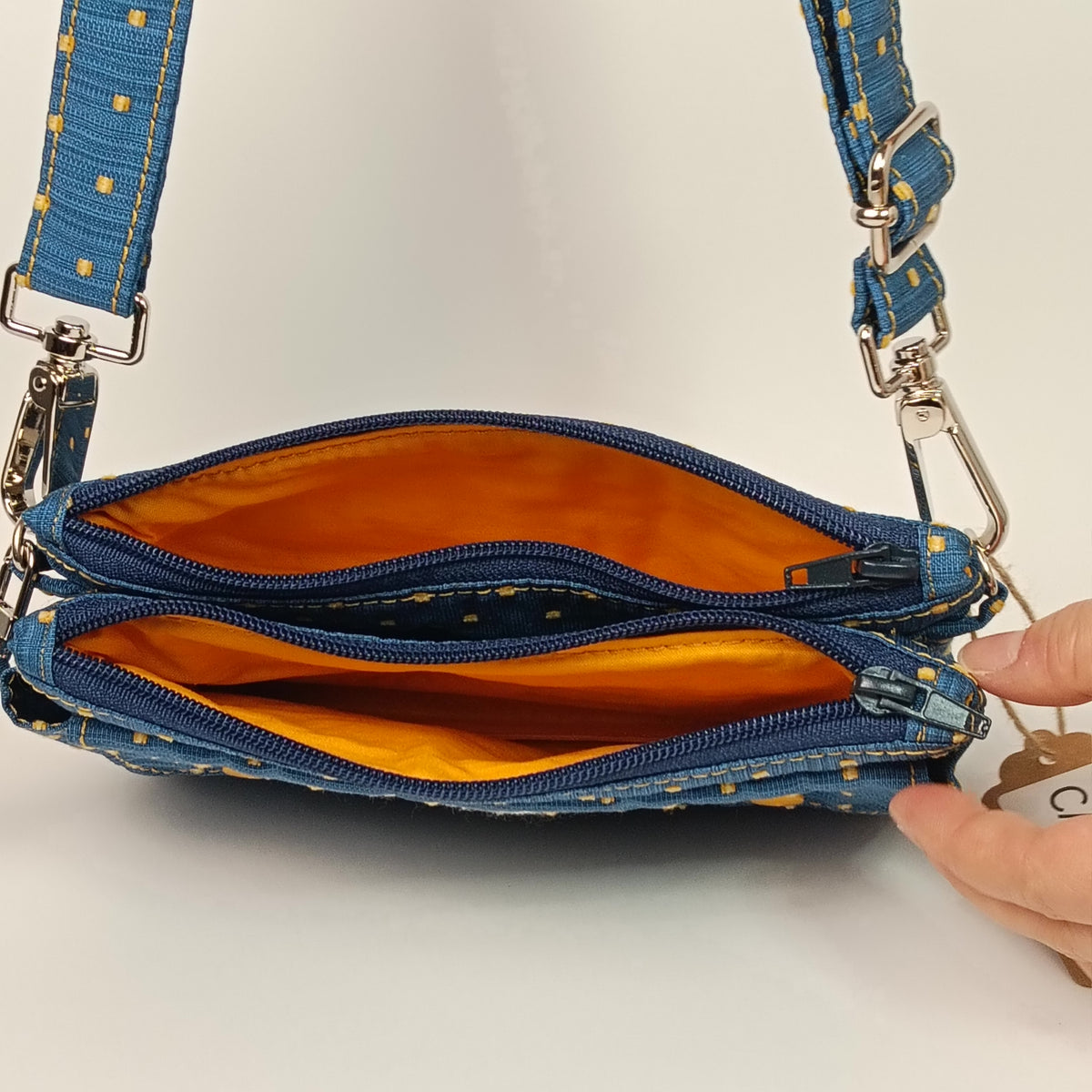 CAMILLA - Borsello Blu e Giallo - Tracolla e Pochette Artigianale