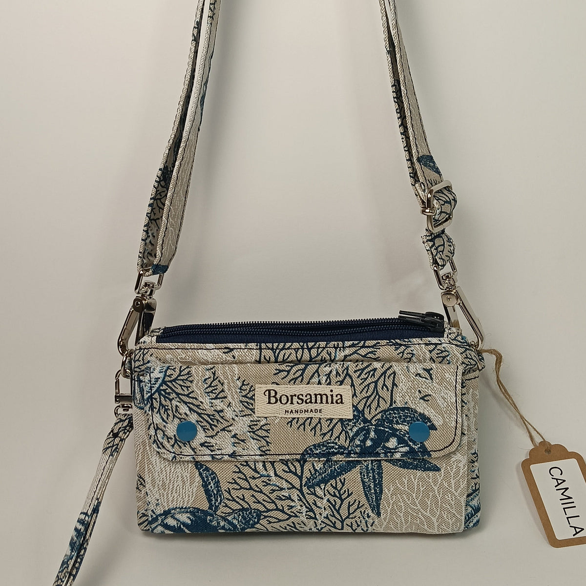 CAMILLA - Borsa a Tracolla e Pochette da Polso Stampa Marina - Prodotto artigianale