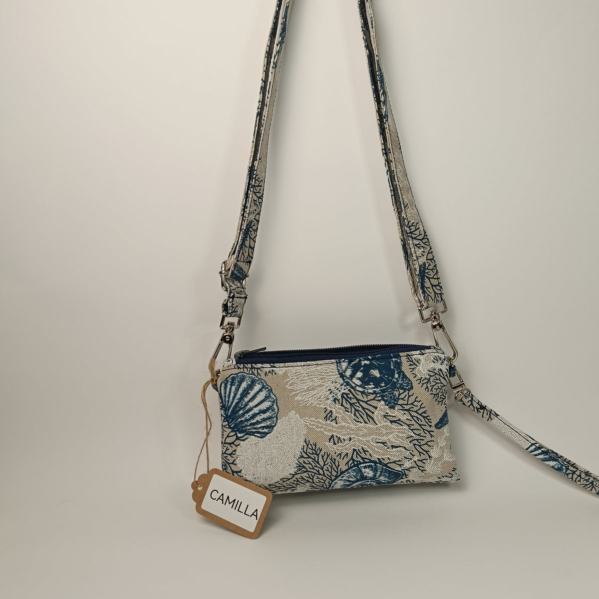 CAMILLA - Borsa a Tracolla e Pochette da Polso Stampa Marina - Prodotto artigianale