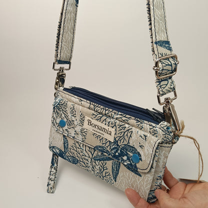 CAMILLA - Borsa a Tracolla e Pochette da Polso Stampa Marina - Prodotto artigianale