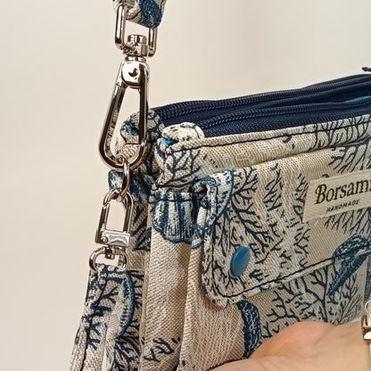 CAMILLA - Borsa a Tracolla e Pochette da Polso Stampa Marina - Prodotto artigianale