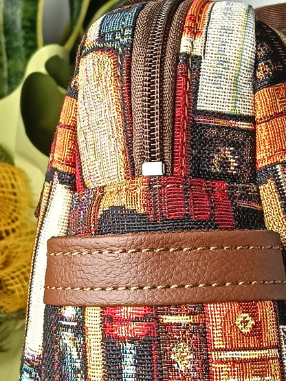 GINEVRA - Borsa in pelle sintetica e tessuto fatta a mano - Prodotto artigianale