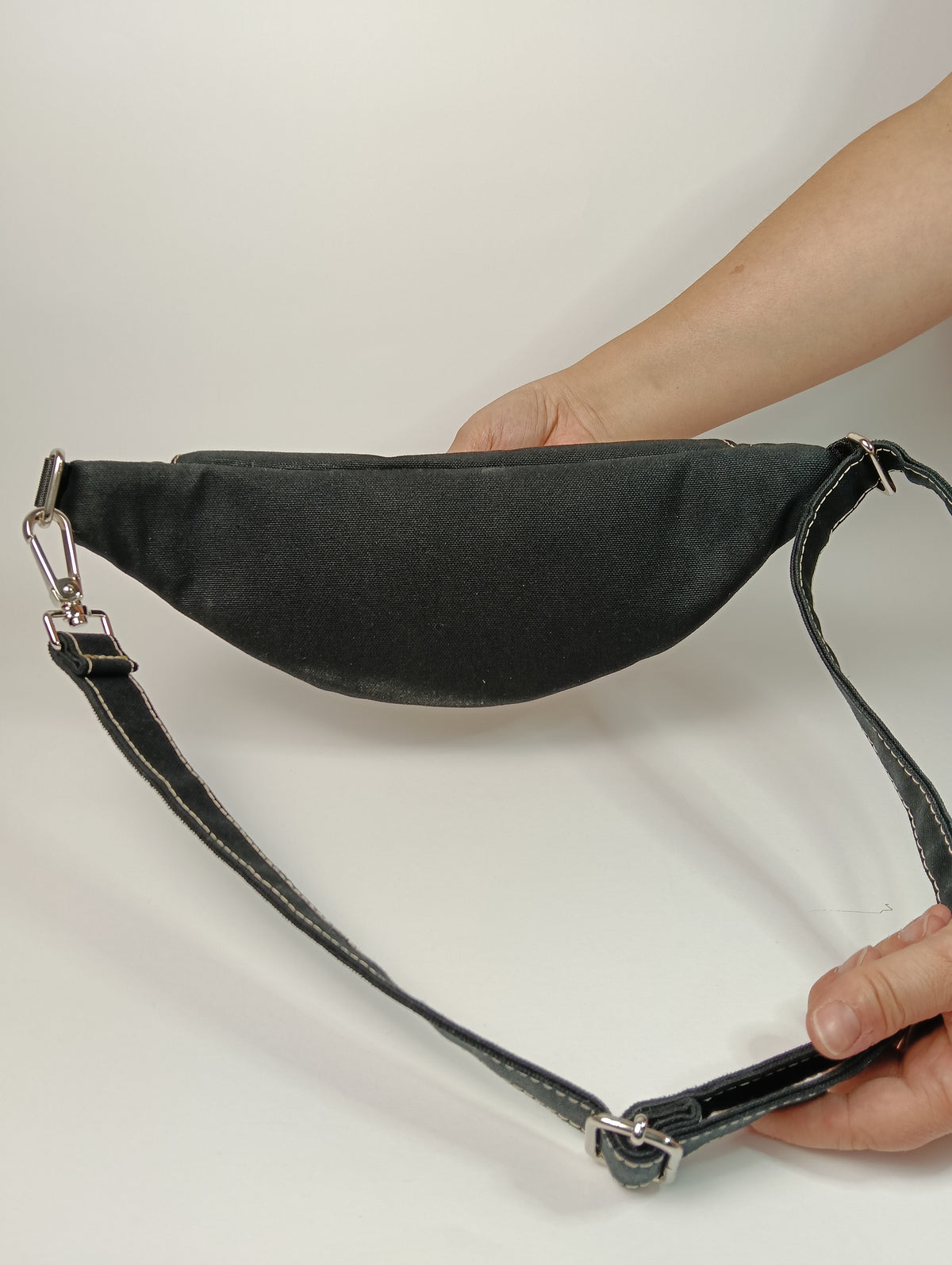 MARSUPIO - Unisex Nero in Canvas con Zip Beige - Marsupio Artigianale